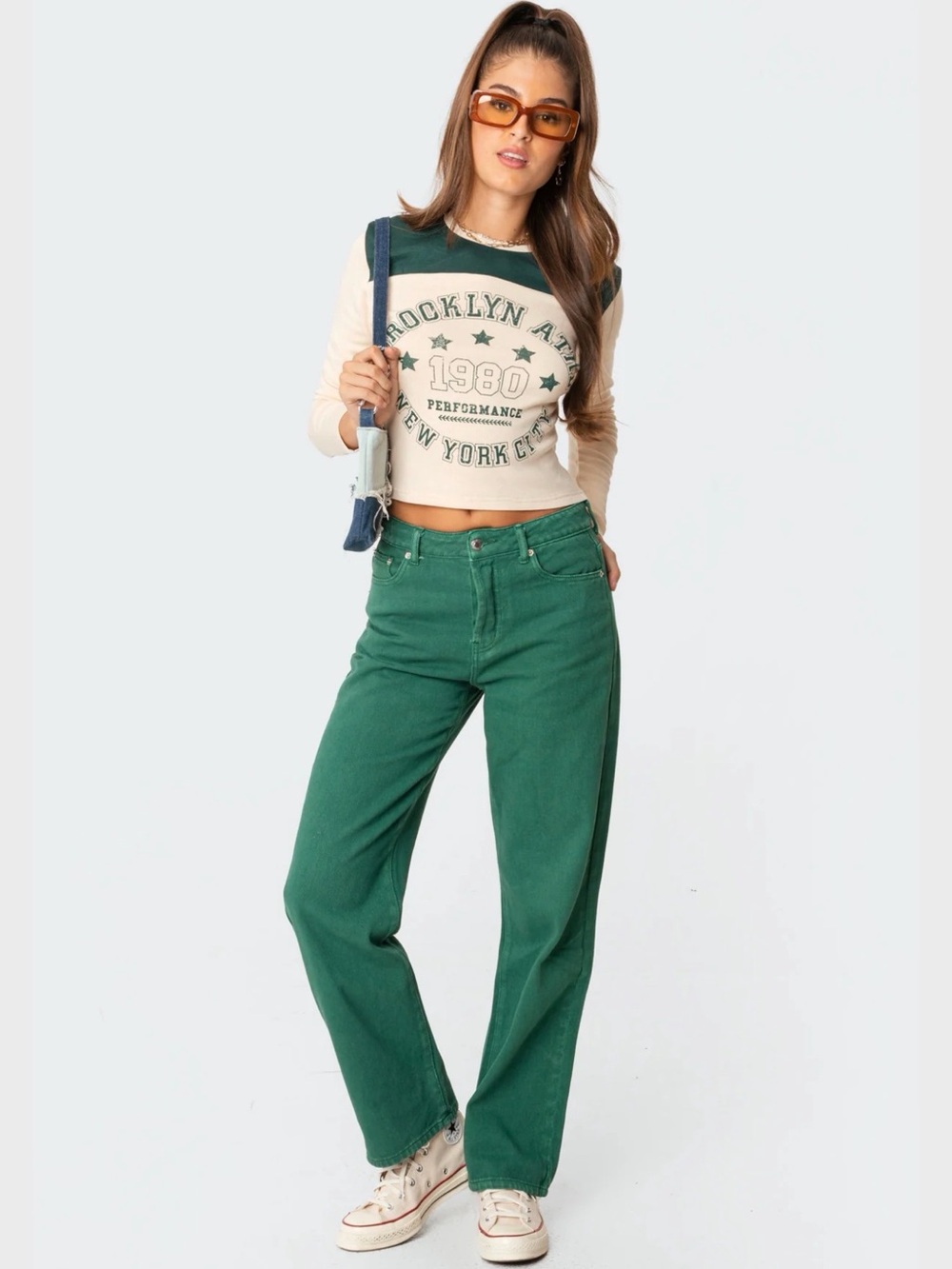 Edikted Straight Leg Jeans in Green size small